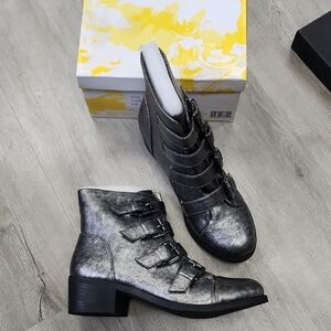 Yellow Box Metallic Silver Buckle Ankle Boots